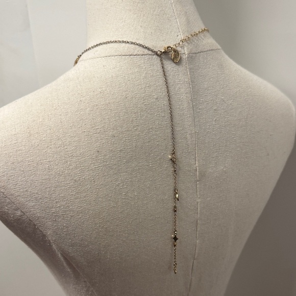 Gold-tone Star and Moon Necklace 21” length with 8” hanging back chain - Picture 2 of 8